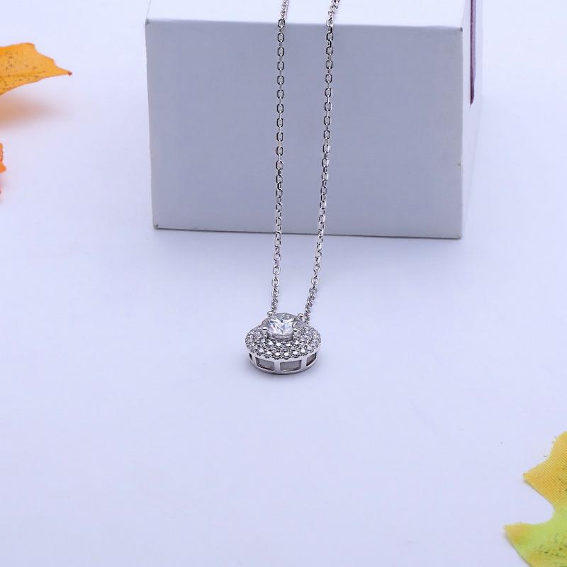 925 Sterling Silver Round Cut CZ Double Halo Pendant Necklace 4