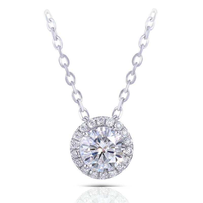 925 Sterling Silver CZ Classic Halo Pendant Necklace 1