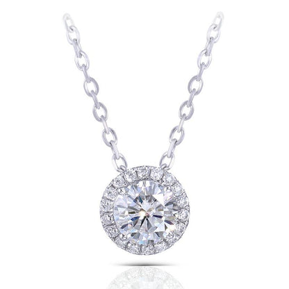 925 Sterling Silver CZ Classic Halo Pendant Necklace 1