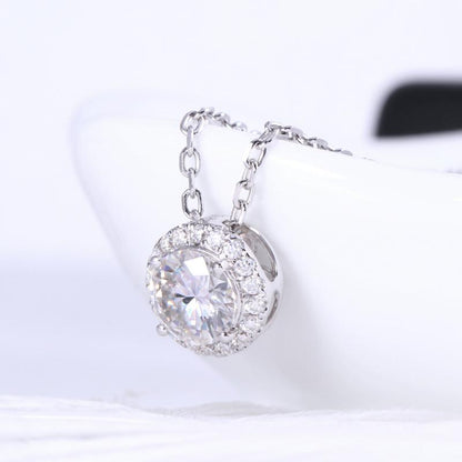 925 Sterling Silver CZ Classic Halo Pendant Necklace 2