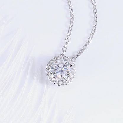 925 Sterling Silver CZ Classic Halo Pendant Necklace 3