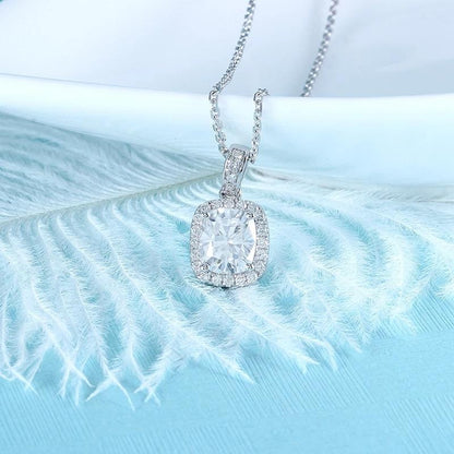 925 Sterling Silver Cushion Cut CZ Halo Pendant Necklace 2