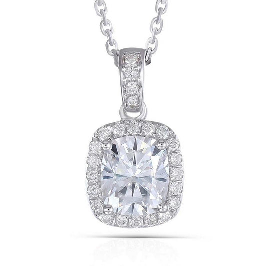 925 Sterling Silver Cushion Cut CZ Halo Pendant Necklace 1