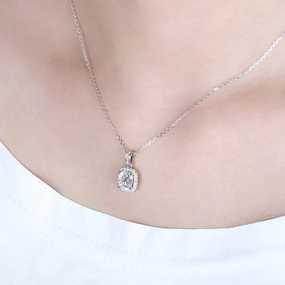 925 Sterling Silver Cushion Cut CZ Halo Pendant Necklace 6