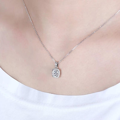 925 Sterling Silver Cushion Cut CZ Halo Pendant Necklace 5