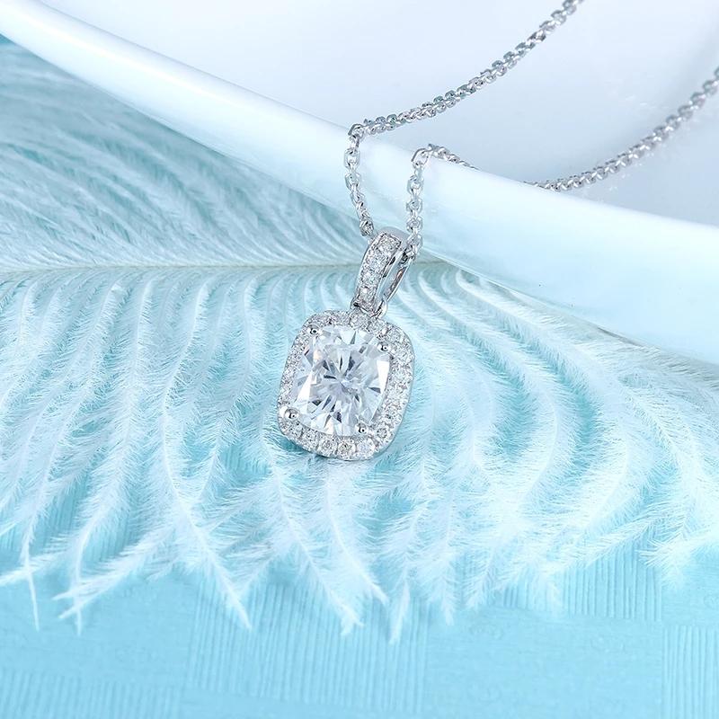 925 Sterling Silver Cushion Cut CZ Halo Pendant Necklace 4