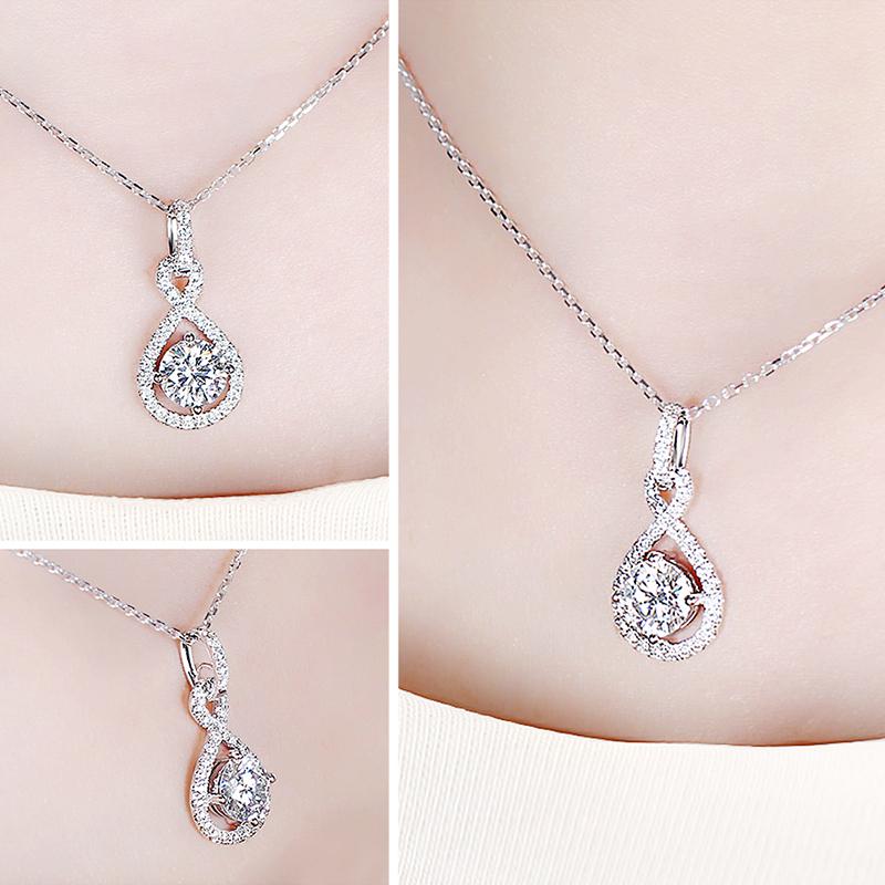 925 Sterling Silver Round Cut CZ Number "8“ Halo Pendant Necklace 5