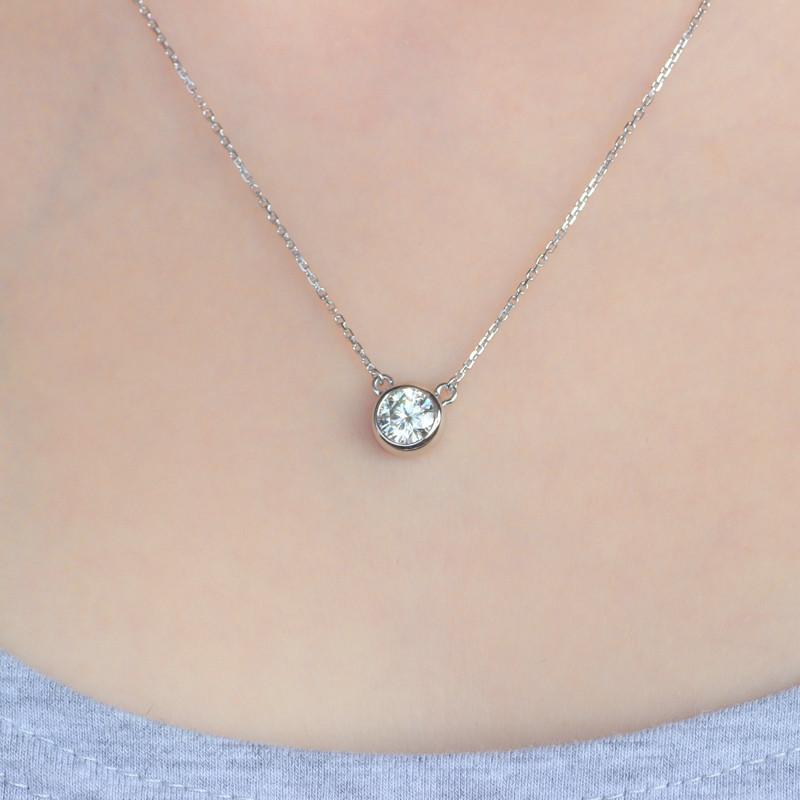 925 Sterling Silver Round Cut CZ Solitaire Necklace 7