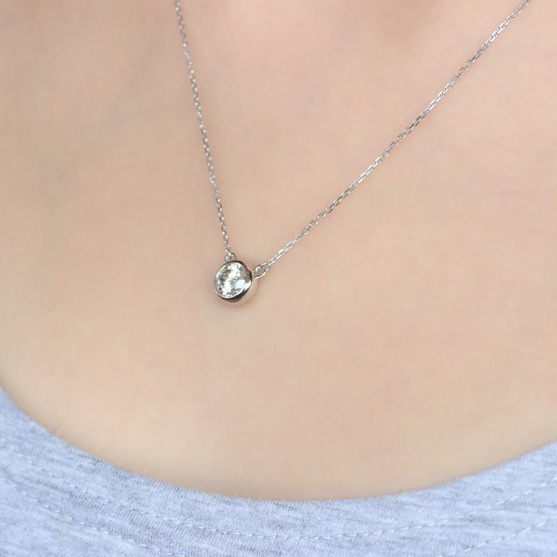 925 Sterling Silver Round Cut CZ Solitaire Necklace 8