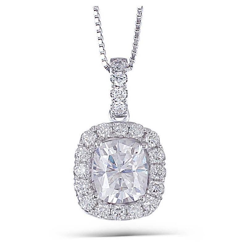 925 Sterling Silver Cushion Cut CZ Classic Halo Pendant Necklace 1