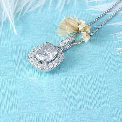 925 Sterling Silver Cushion Cut CZ Classic Halo Pendant Necklace 4