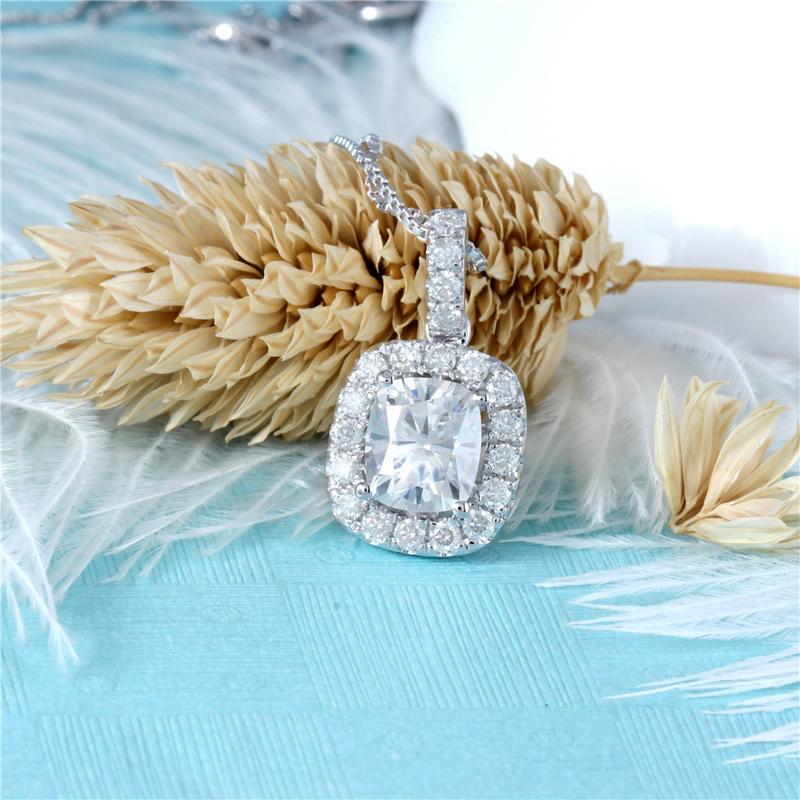 925 Sterling Silver Cushion Cut CZ Classic Halo Pendant Necklace 5