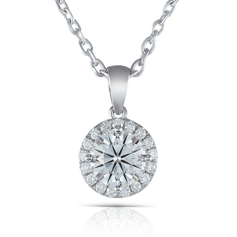 925 Sterling Silver 6.5mm Round Cut CZ Halo Pendant Nacklace 1