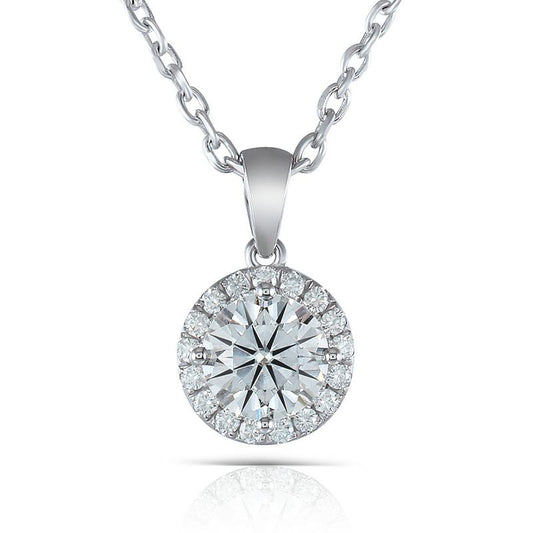 925 Sterling Silver 6.5mm Round Cut CZ Halo Pendant Nacklace 1