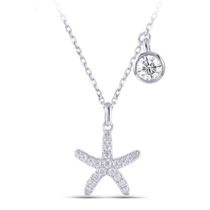 925 Sterling Silver Round Cut CZ Halo Starfish Pendant Necklace 1