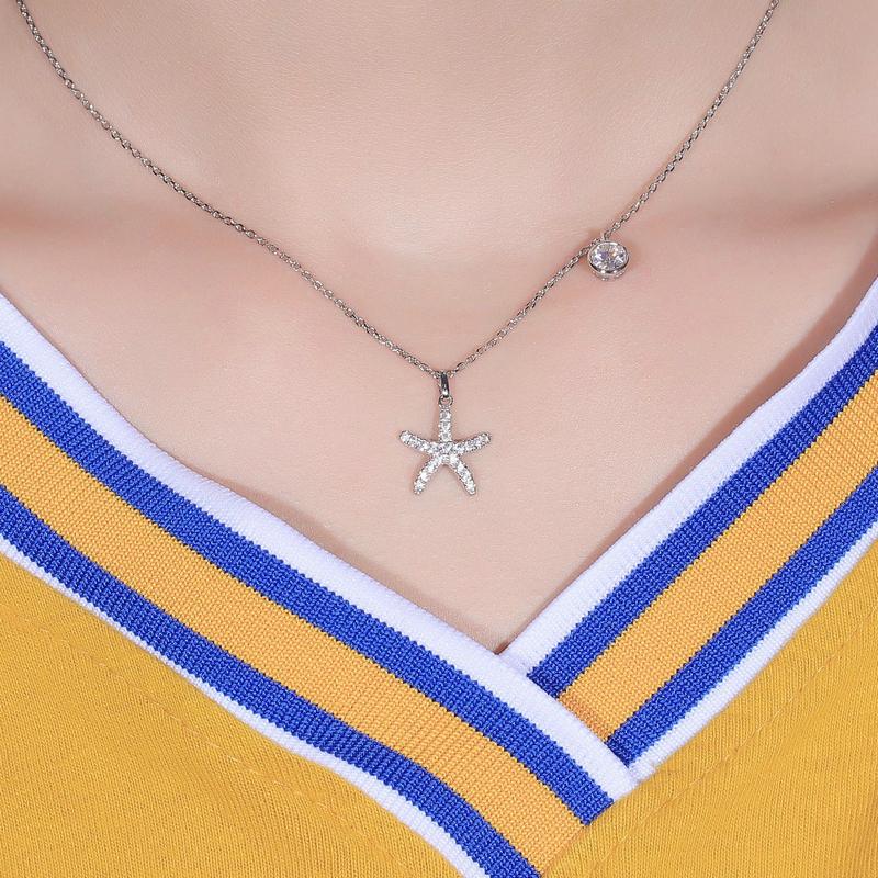 925 Sterling Silver Round Cut CZ Halo Starfish Pendant Necklace 5