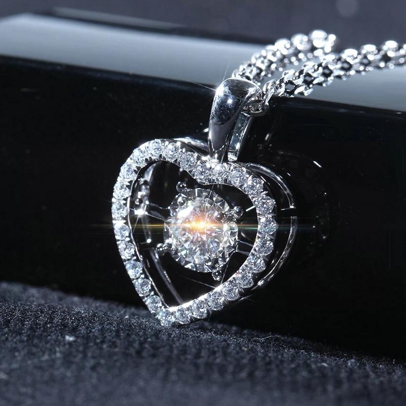 925 Sterling Silver Round Cut CZ Dancing Heart Shaped Pendant Nacklace 3