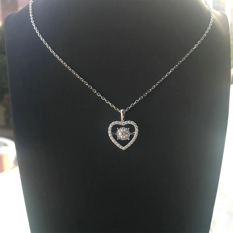 925 Sterling Silver Round Cut CZ Dancing Heart Shaped Pendant Nacklace 5