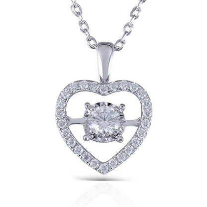 925 Sterling Silver Round Cut CZ Dancing Heart Shaped Pendant Nacklace 1