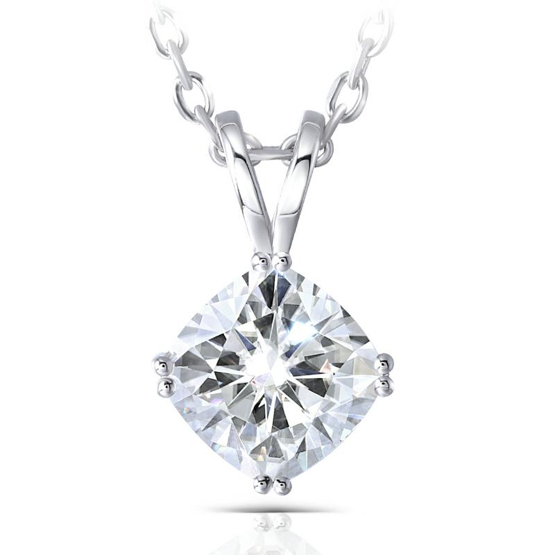 925 Sterling Silver Cushion Cut Solitaire Pendant Necklace 1