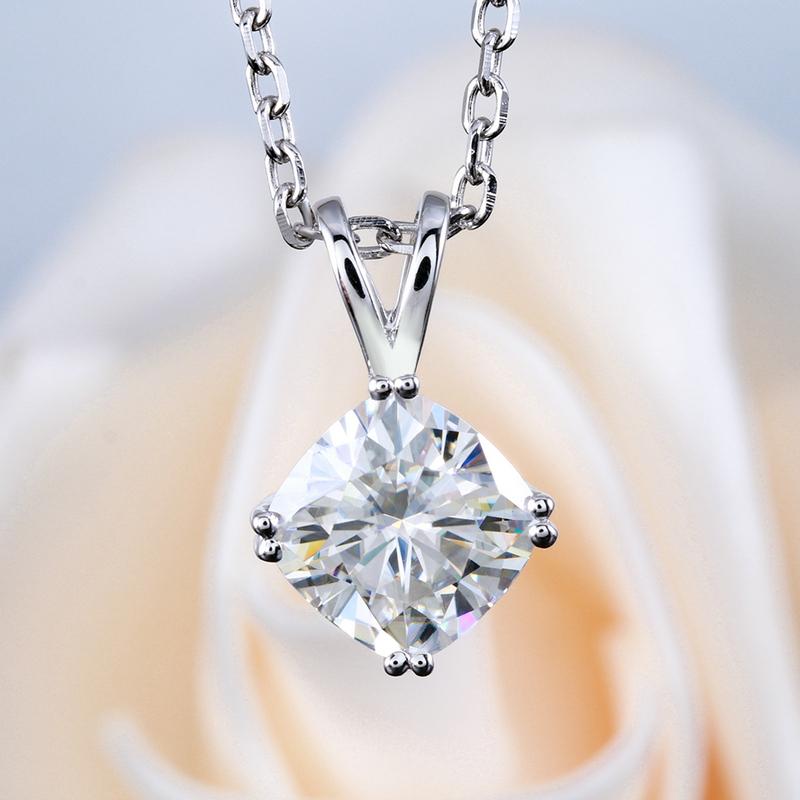 925 Sterling Silver Cushion Cut Solitaire Pendant Necklace 2