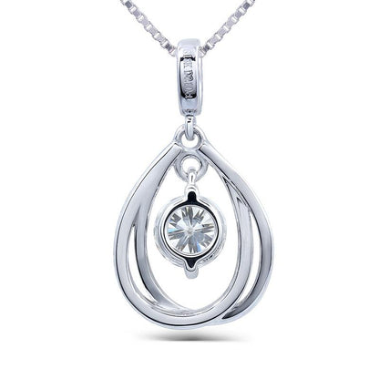 925 Sterling Silver Round Cut CZ Dancing Drop Type Pendant Nacklace 2