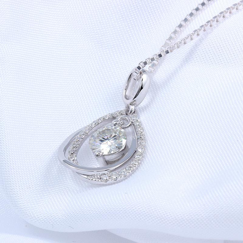 925 Sterling Silver Round Cut CZ Dancing Drop Type Pendant Nacklace 4