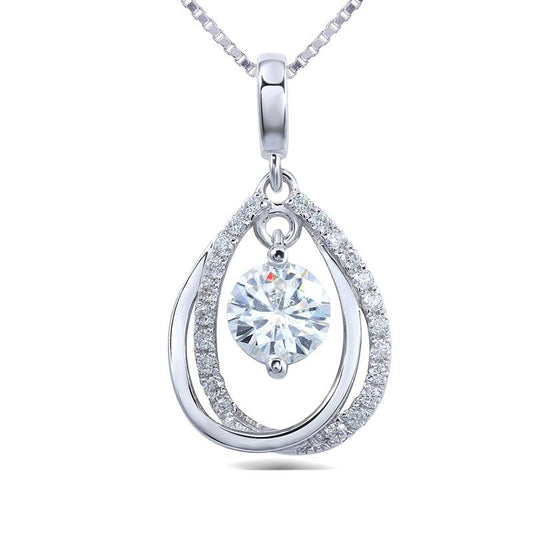 925 Sterling Silver Round Cut CZ Dancing Drop Type Pendant Nacklace 1