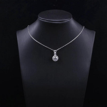 925 Sterling Silver Round Cut CZ Geometric Halo Pendant Necklace 2