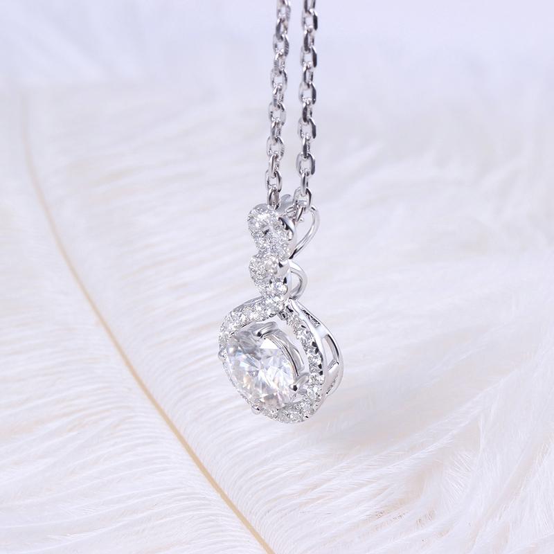 925 Sterling Silver Round Cut CZ Geometric Halo Pendant Necklace 4