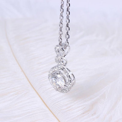 925 Sterling Silver Round Cut CZ Geometric Halo Pendant Necklace 4