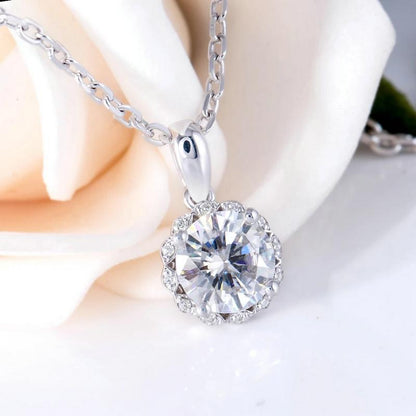 925 Sterling Silver Round Cut CZ Lace Halo Pendant Necklace 2