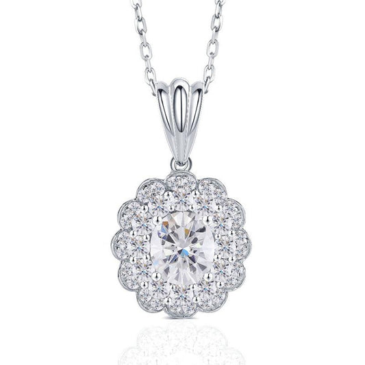 925 Sterling Silver Oval Cut CZ Double Halo Pendant Necklace 1