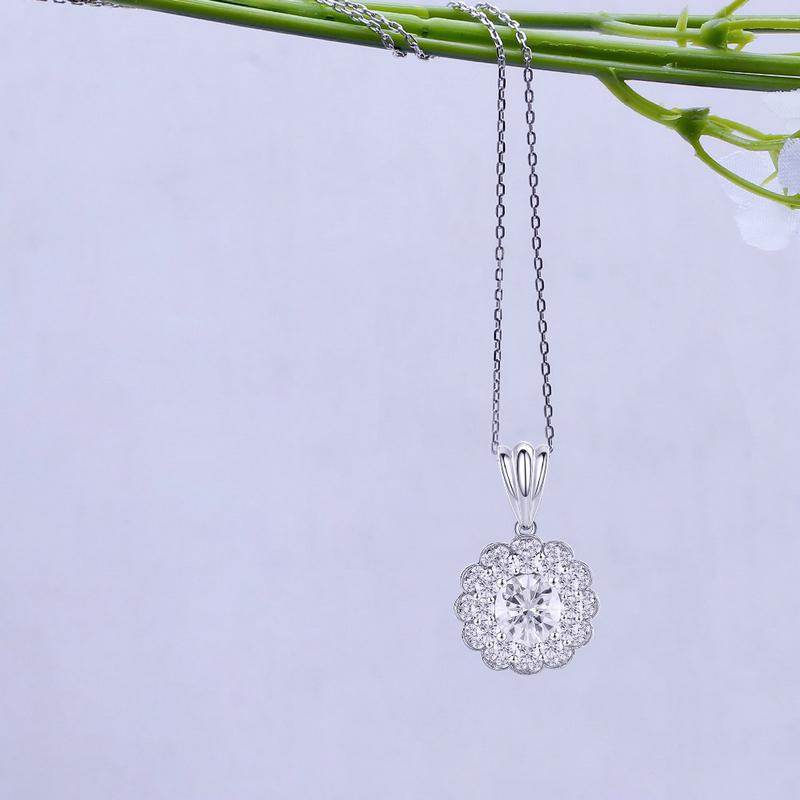 925 Sterling Silver Oval Cut CZ Double Halo Pendant Necklace 2