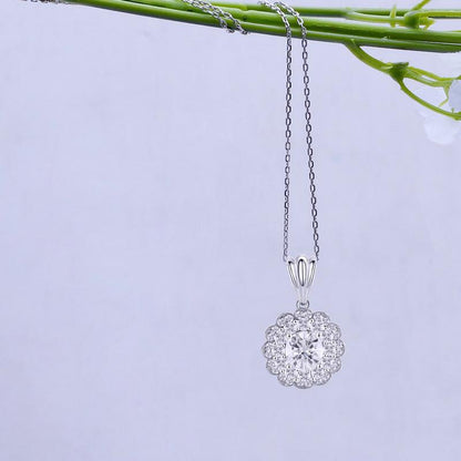 925 Sterling Silver Oval Cut CZ Double Halo Pendant Necklace 2