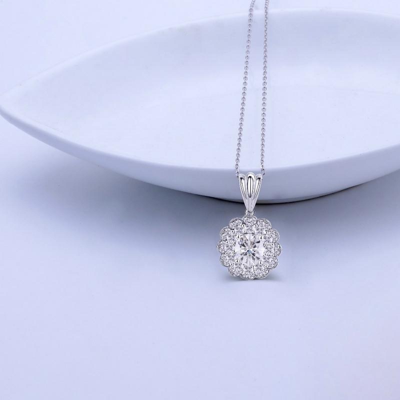 925 Sterling Silver Oval Cut CZ Double Halo Pendant Necklace 3