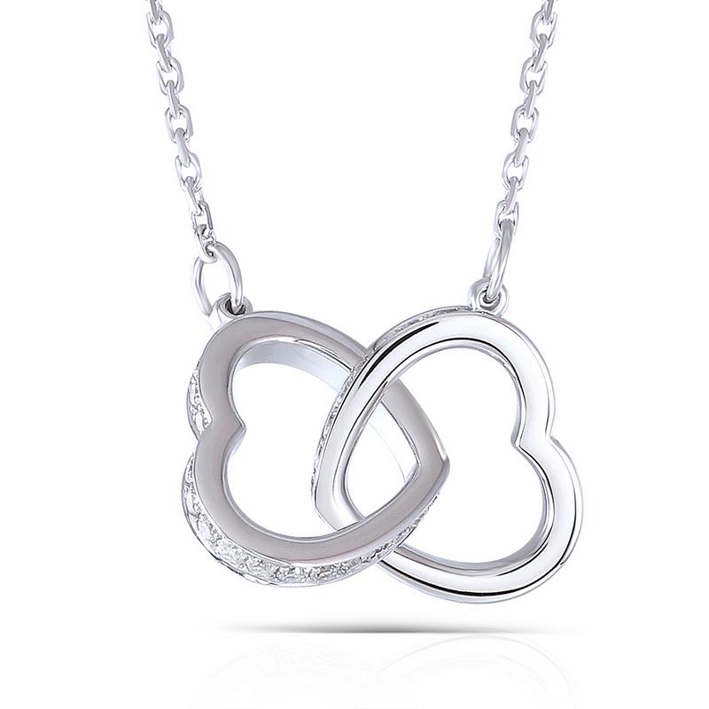 925 Sterling Silver CZ Interlocking Heart Shaped Necklace 1