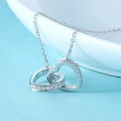 925 Sterling Silver CZ Interlocking Heart Shaped Necklace 6