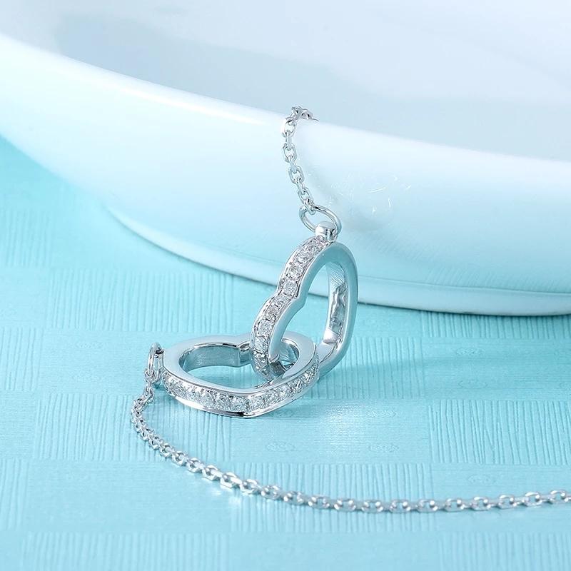 925 Sterling Silver CZ Interlocking Heart Shaped Necklace 7