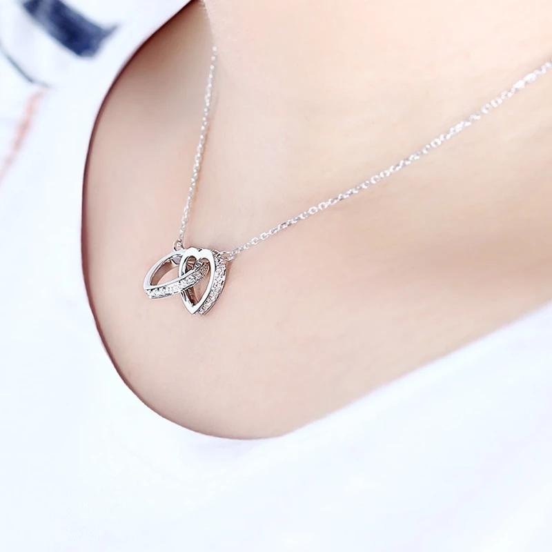 925 Sterling Silver CZ Interlocking Heart Shaped Necklace 3