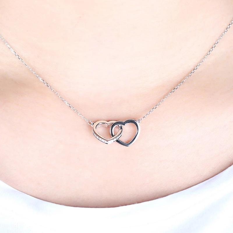 925 Sterling Silver CZ Interlocking Heart Shaped Necklace 2