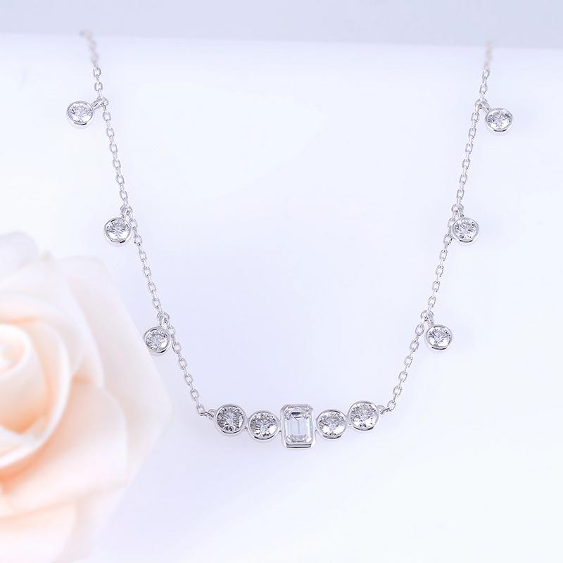 925 Sterling Silver Emerald Cut CZ Diamond Necklace 2