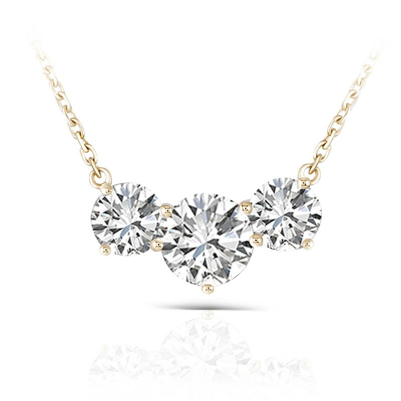 925 Sterling Silver Round Cut CZ 3 Stone Necklace 1