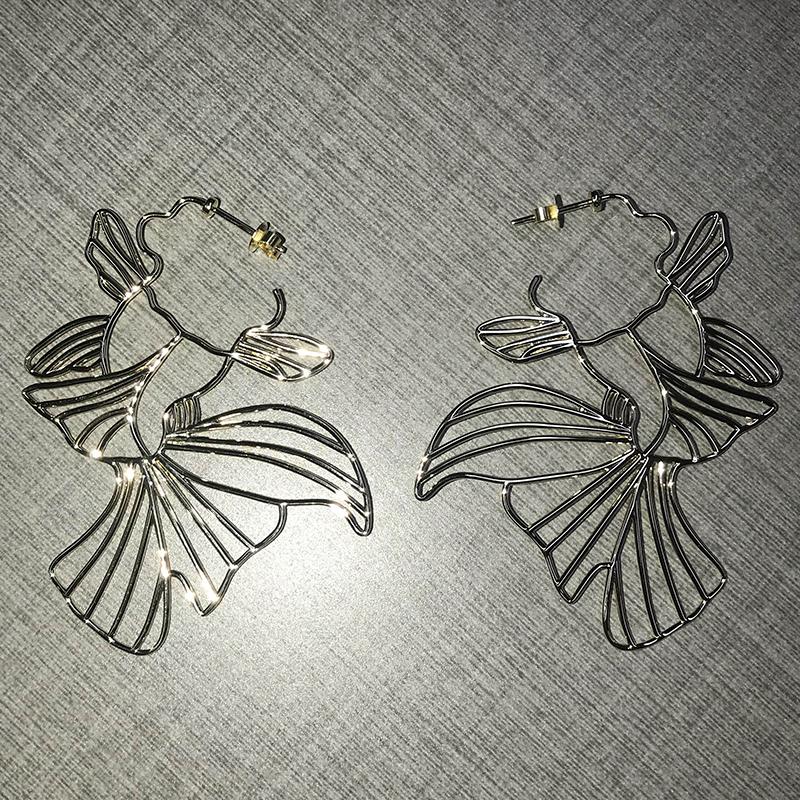 925 Sterling Silver Yellow Gold Unique Goldfish Design Drop Earrings 4