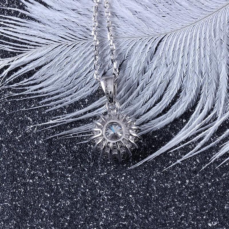 925 Sterling Silver CZ Halo Sunflower Shaped Pendant Necklace 4