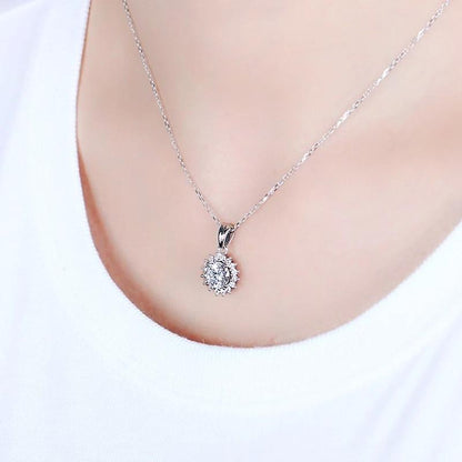 925 Sterling Silver CZ Halo Sunflower Shaped Pendant Necklace 6