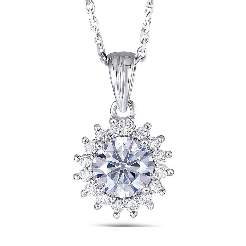 925 Sterling Silver CZ Halo Sunflower Shaped Pendant Necklace 1