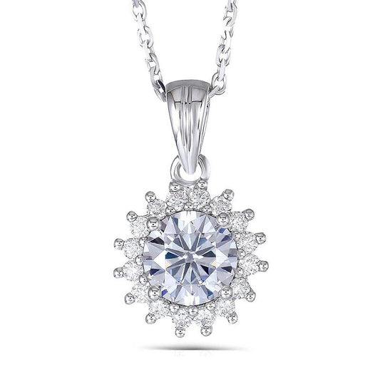 925 Sterling Silver CZ Halo Sunflower Shaped Pendant Necklace 1