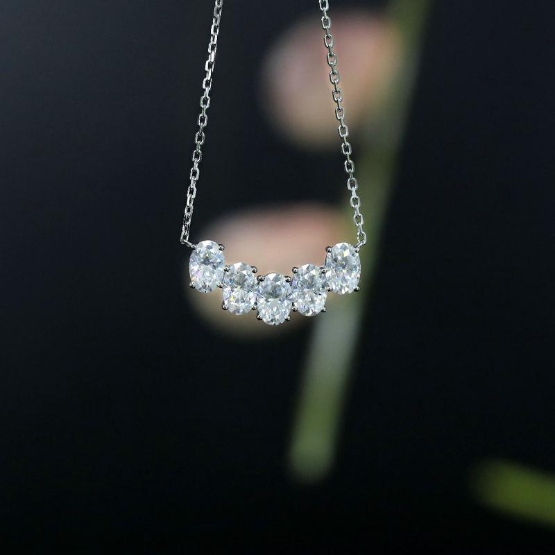 925 Sterling Silver Oval Cut CZ Diamond 5 Stone Nacklace 2