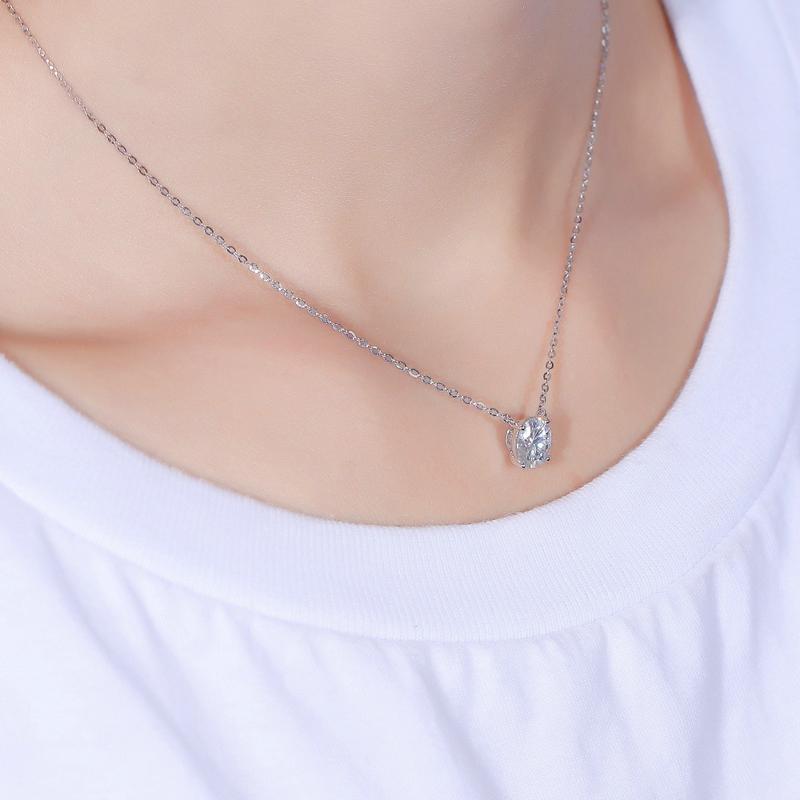 925 Sterling Silver Oval Cut CZ Simple Necklace 5